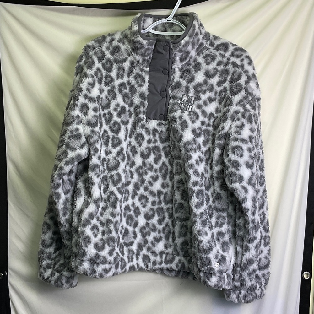 Limited Too Girls Gray Cheetah Print Cozy Fleece Pullover